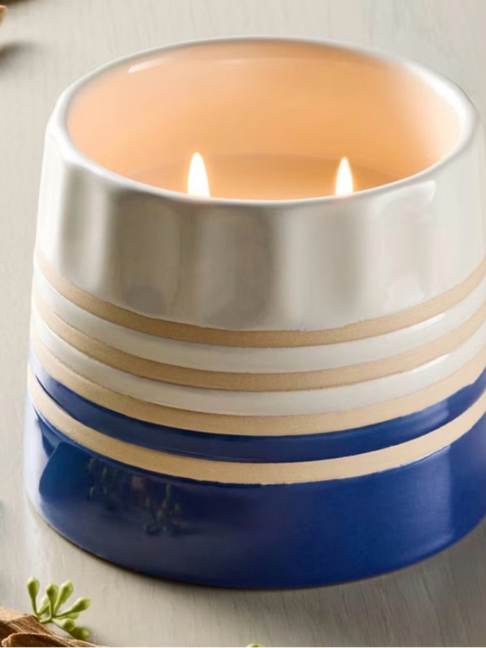 Hearth & Hand Two-Tone Ceramic Candle Holder in White and Navy